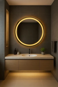 Lustro Okrągłe 90 cm Podświetlane Led W Złotej Ciemnej  Ramie