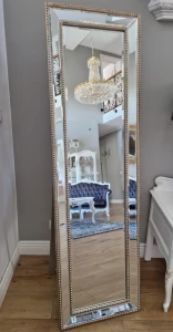 Lustro stojące glamour w szklanej szampańskiej ramie 170x50