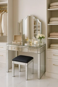 Toaletka lustrzana Glamour 110x42x76 cm z lustrem i krzesełkiem