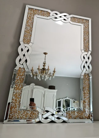 Lustro glamour z pirytami złote