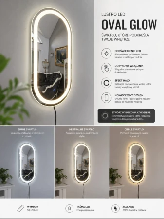 Lustro led 100x50 owalne