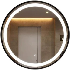 Lustro 90 cm led w czarnej aluminiowej ramie