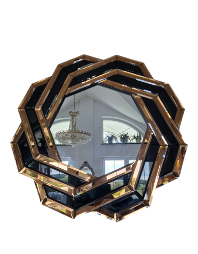 Przejdź do produktu Lustro Ścienne Glamour Geometryczne z Czarno-Złotą Ramą – 60 cm