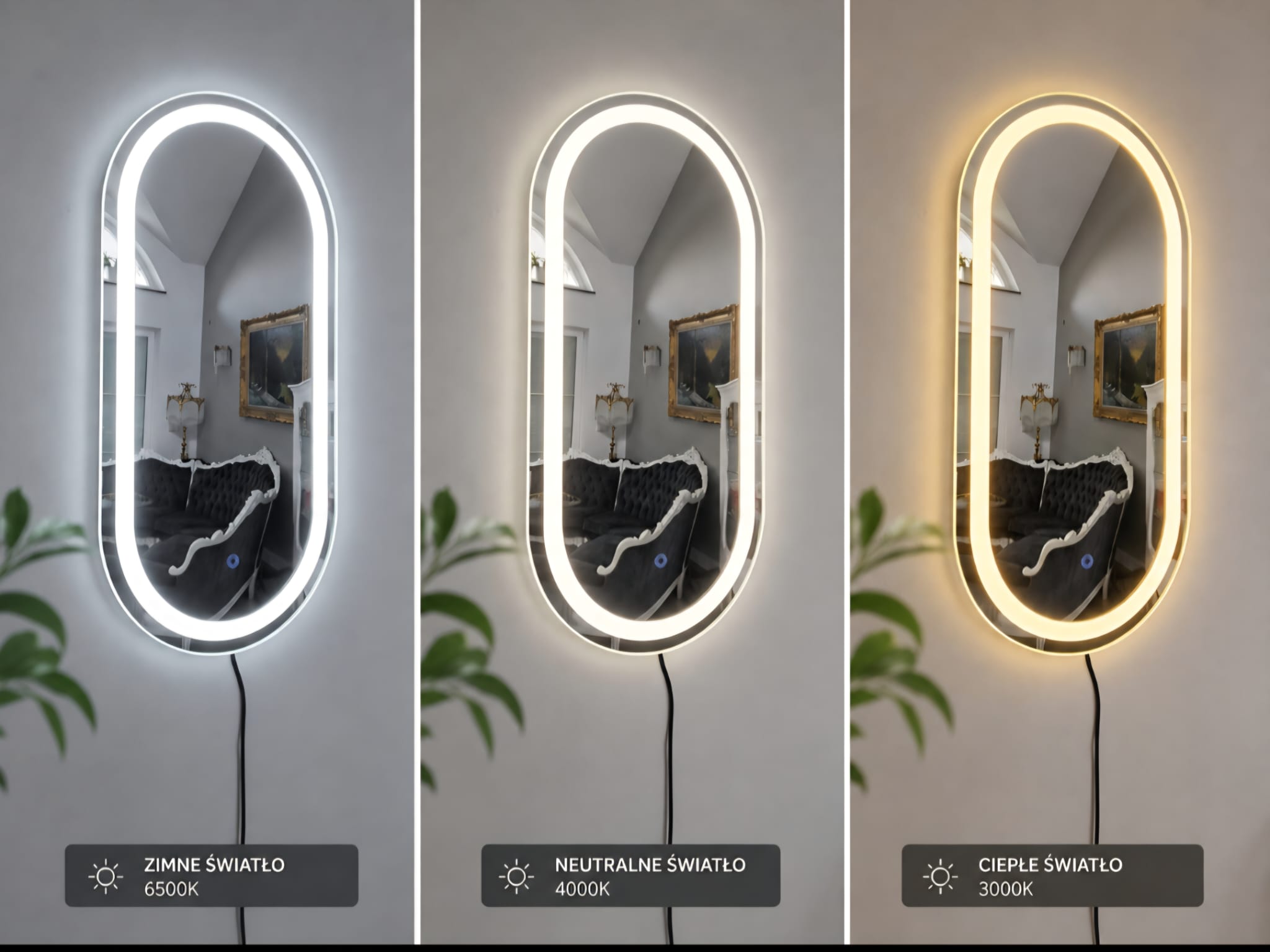 Lustro owalne led 100x50 cm